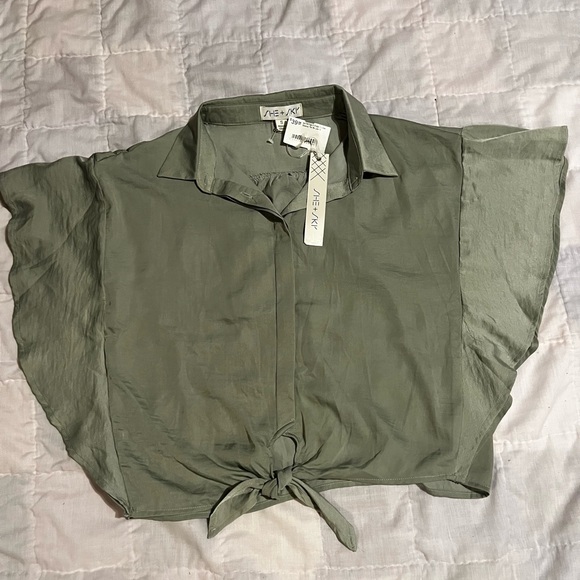 She + Sky Tops - She + Sky Sage Green Button Down Shirt